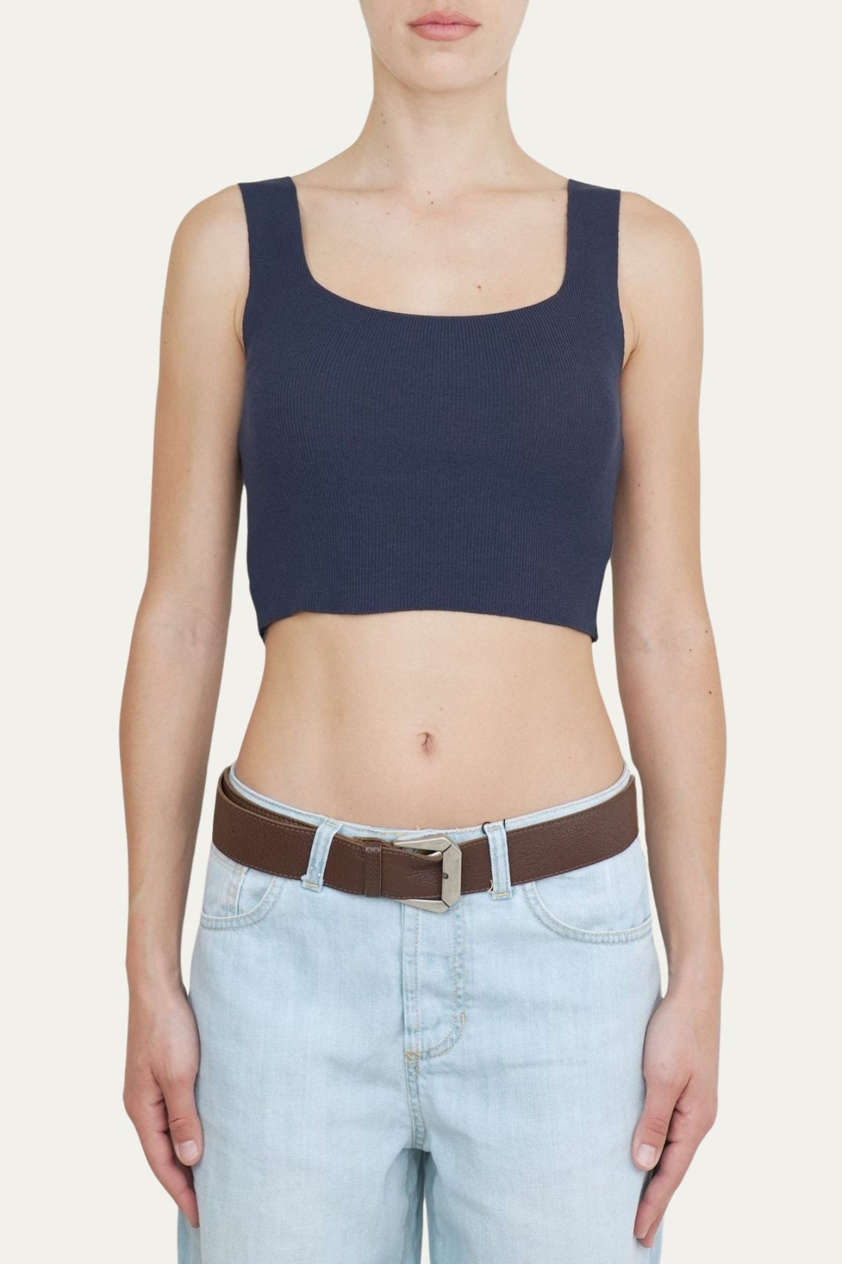 Top corto a costine - Blu