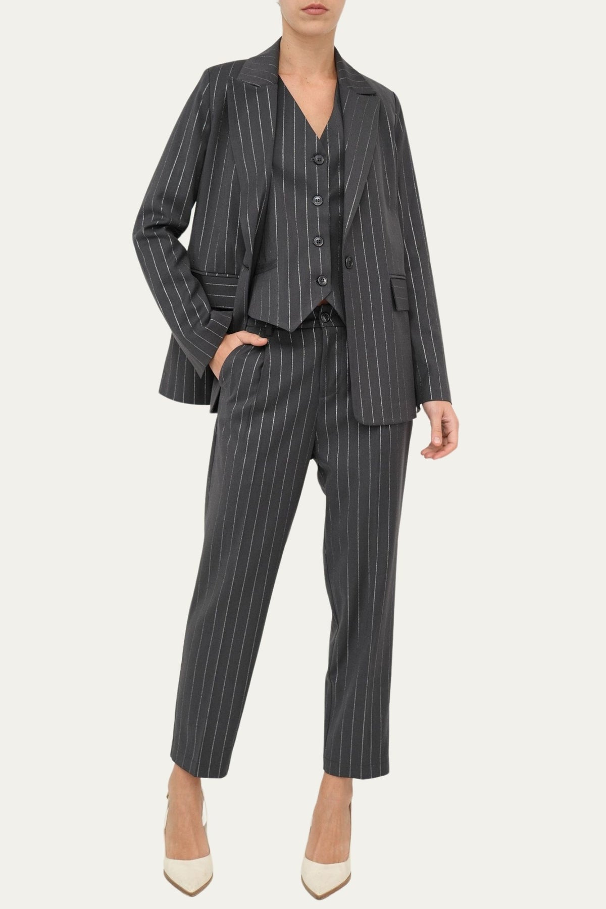Blazer gessato con lurex - Antracite