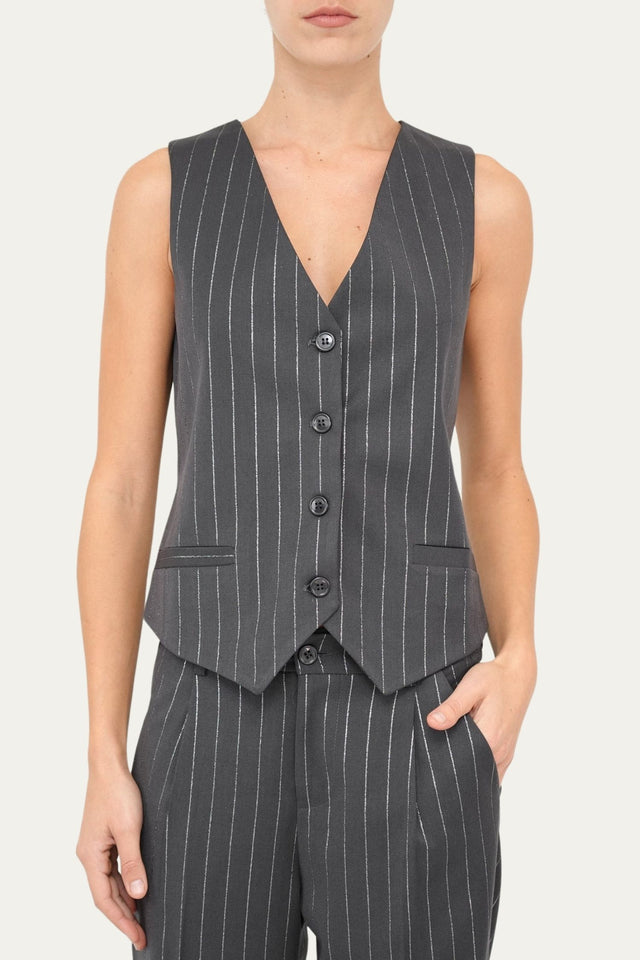 Gilet gessato con lurex - Antracite