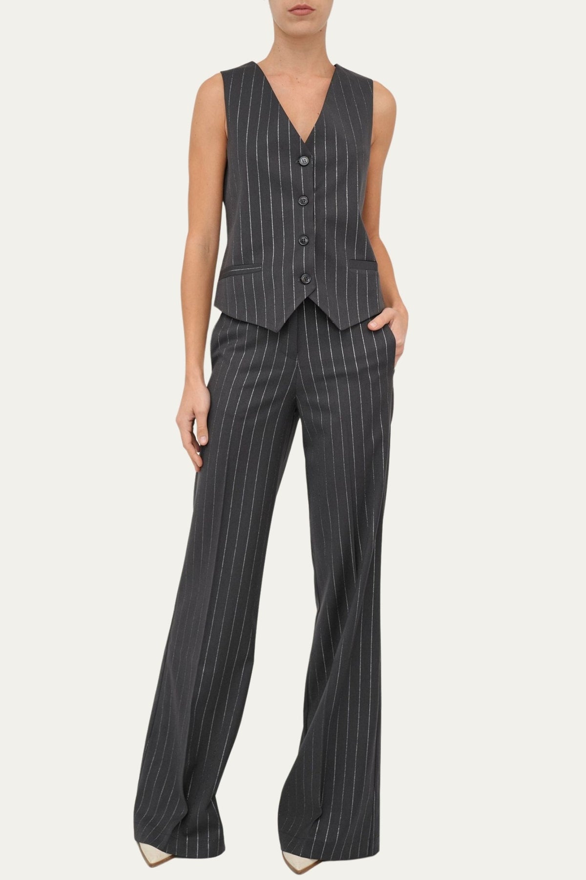 Pantalone palazzo gessato con lurex - Antracite
