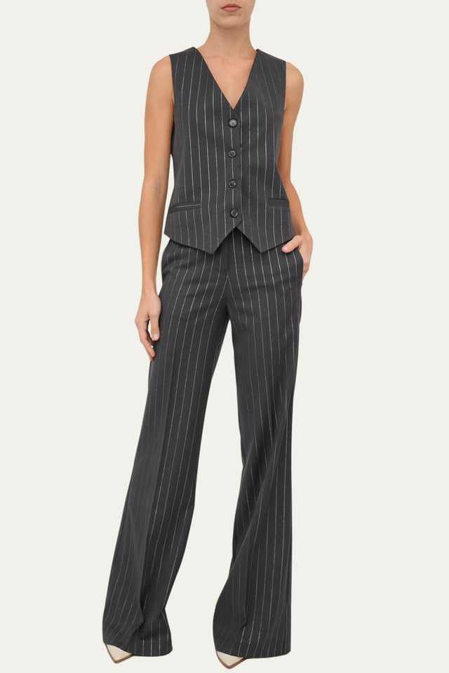 Pantalone palazzo gessato con lurex - Antracite