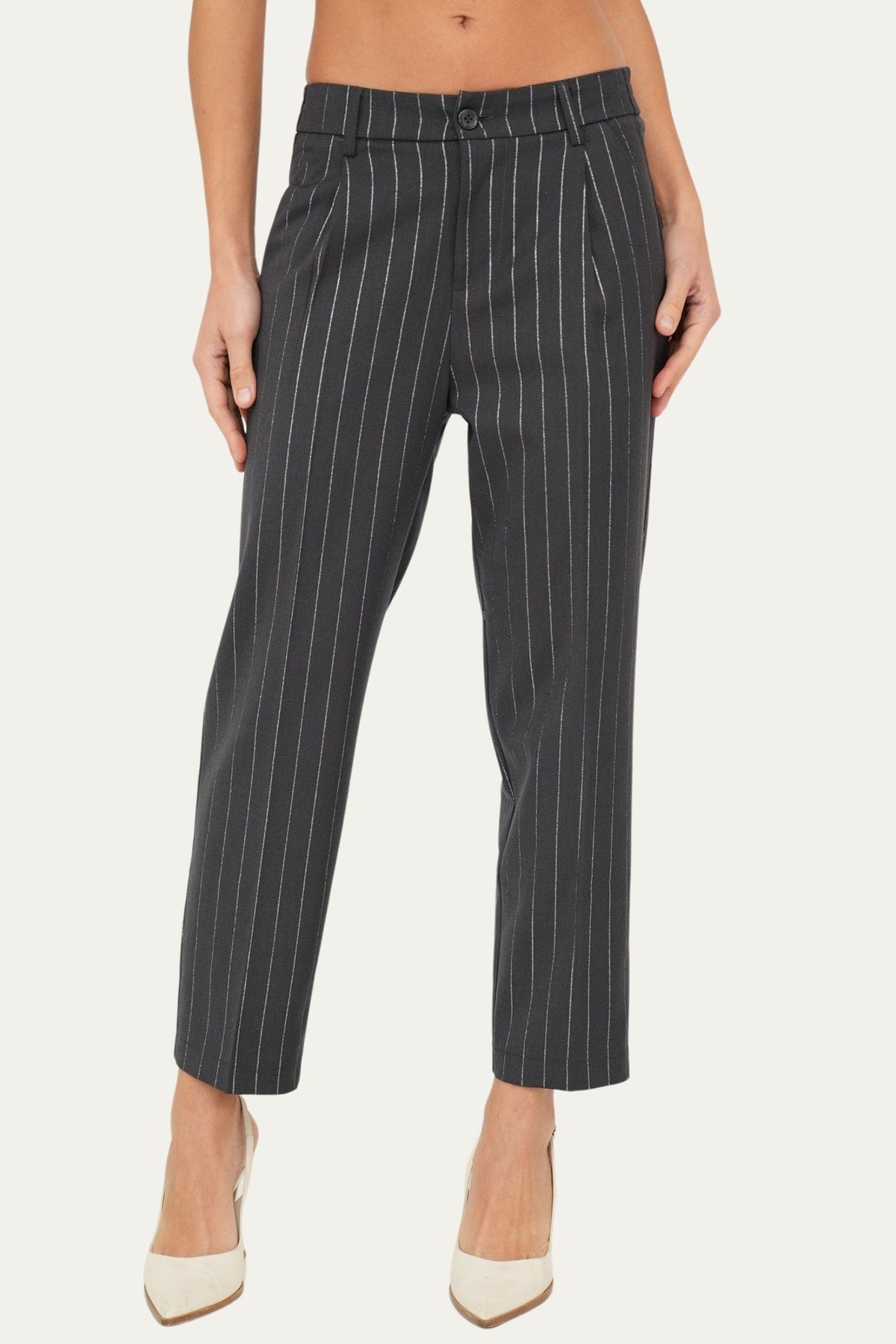 Pantalone boyfriend gessato con lurex - Antracite