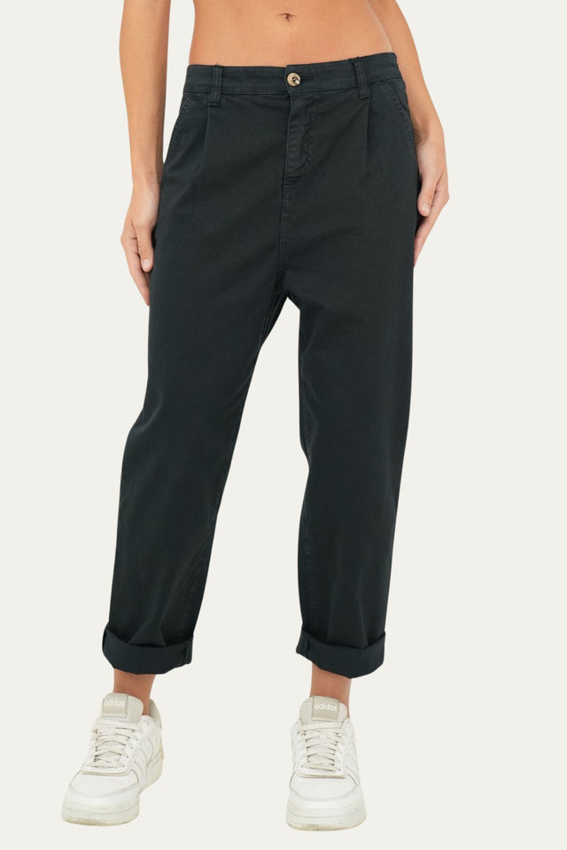 Pantalone boyfriend SALLY cotone gabardina - Blu Notte