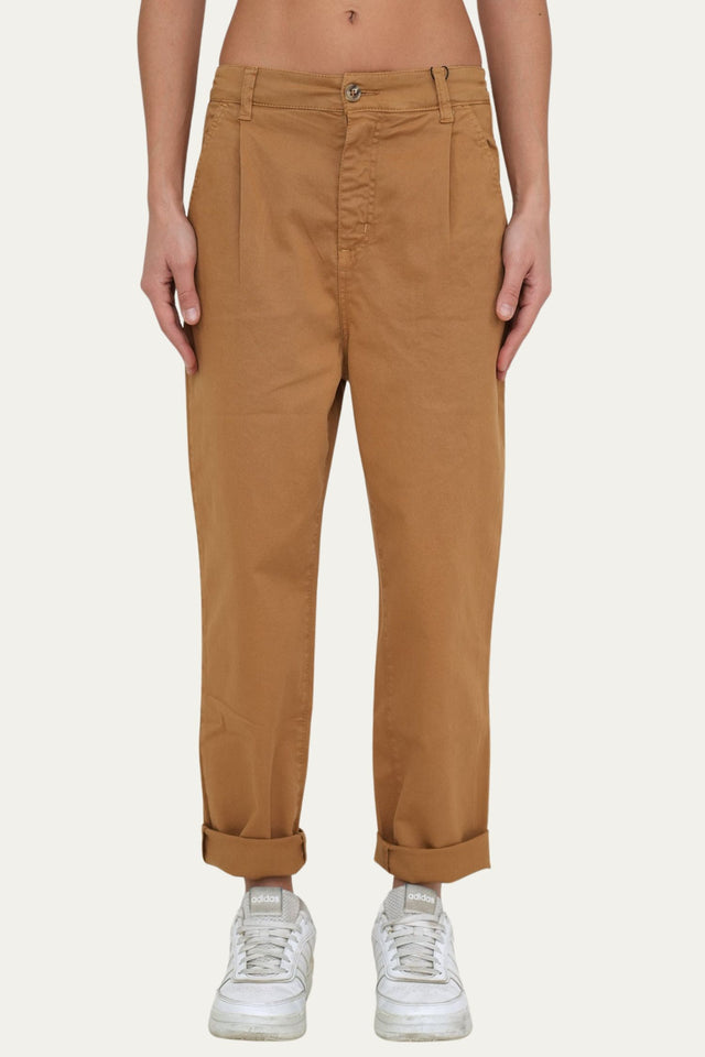 Pantalone boyfriend SALLY cotone gabardina - Camel