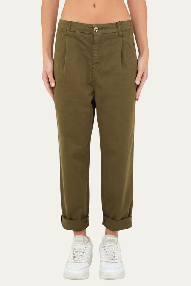Pantalone boyfriend SALLY cotone gabardina - Verde Militare