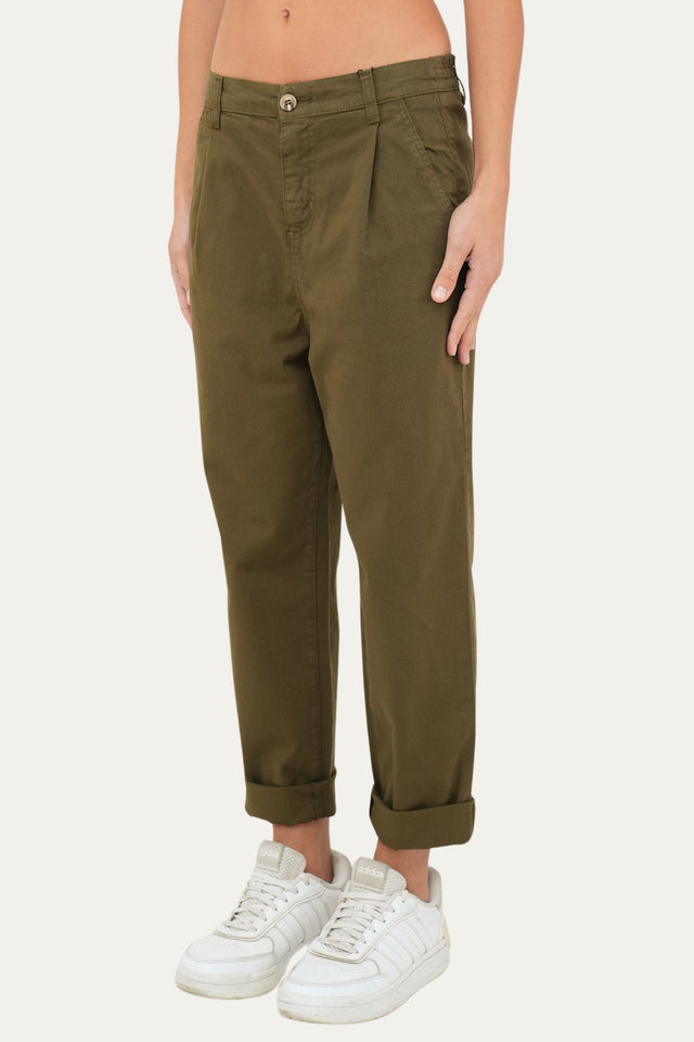 Pantalone boyfriend SALLY cotone gabardina - Verde Militare