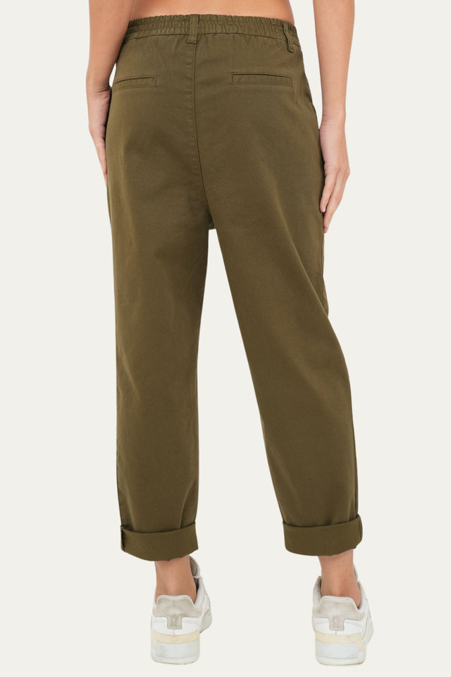 Pantalone boyfriend SALLY cotone gabardina - Verde Militare