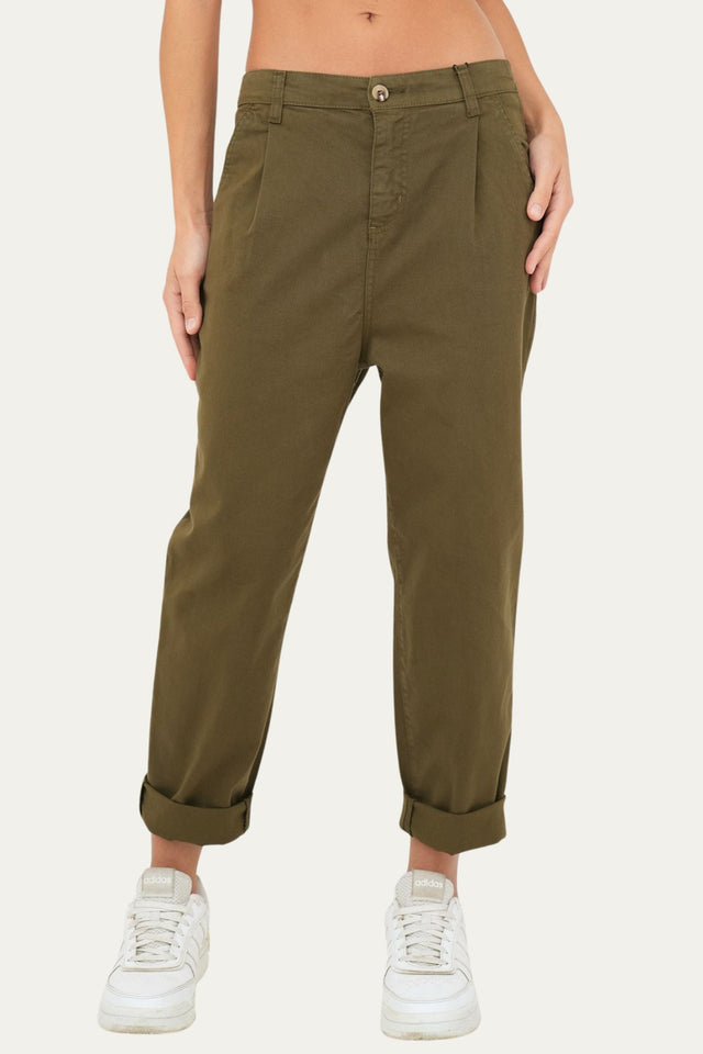 Pantalone boyfriend SALLY cotone gabardina - Verde Militare