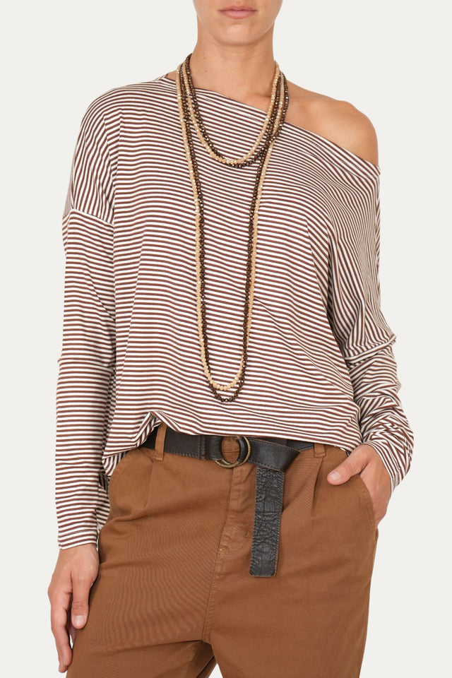 Maglia scollo barca spalla scesa righe Kansas - Moka