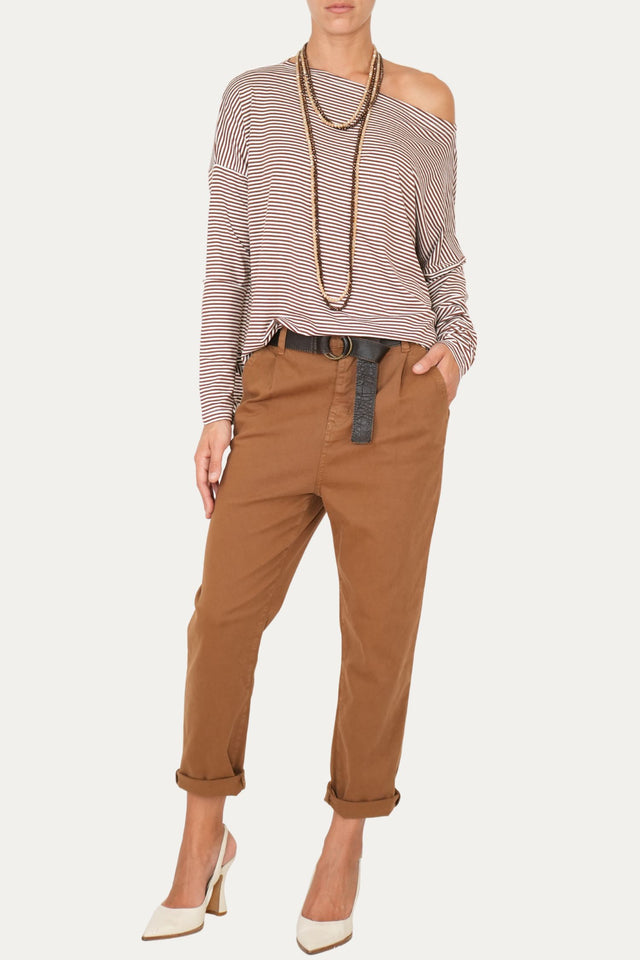 Pantalone boyfriend SALLY cotone gabardina - Cammello