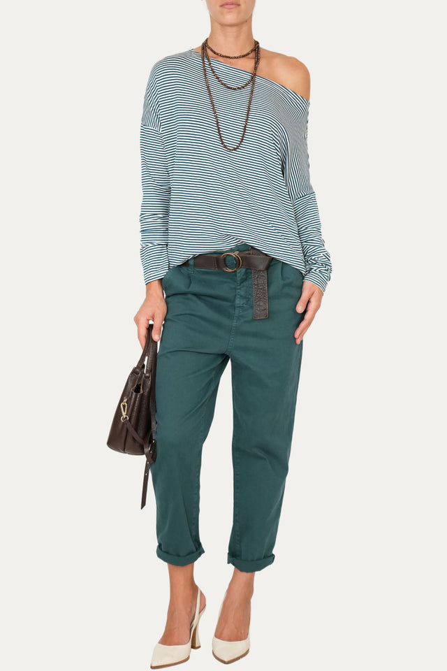 Pantalone boyfriend SALLY cotone gabardina - Ottanio