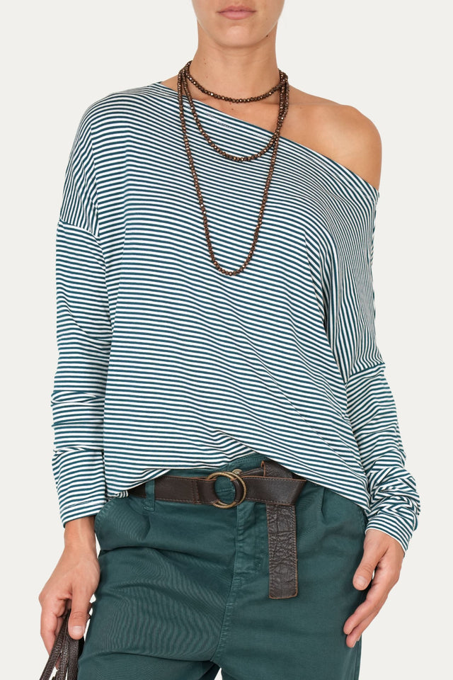 Maglia scollo barca spalla scesa righe Kansas - Ottanio