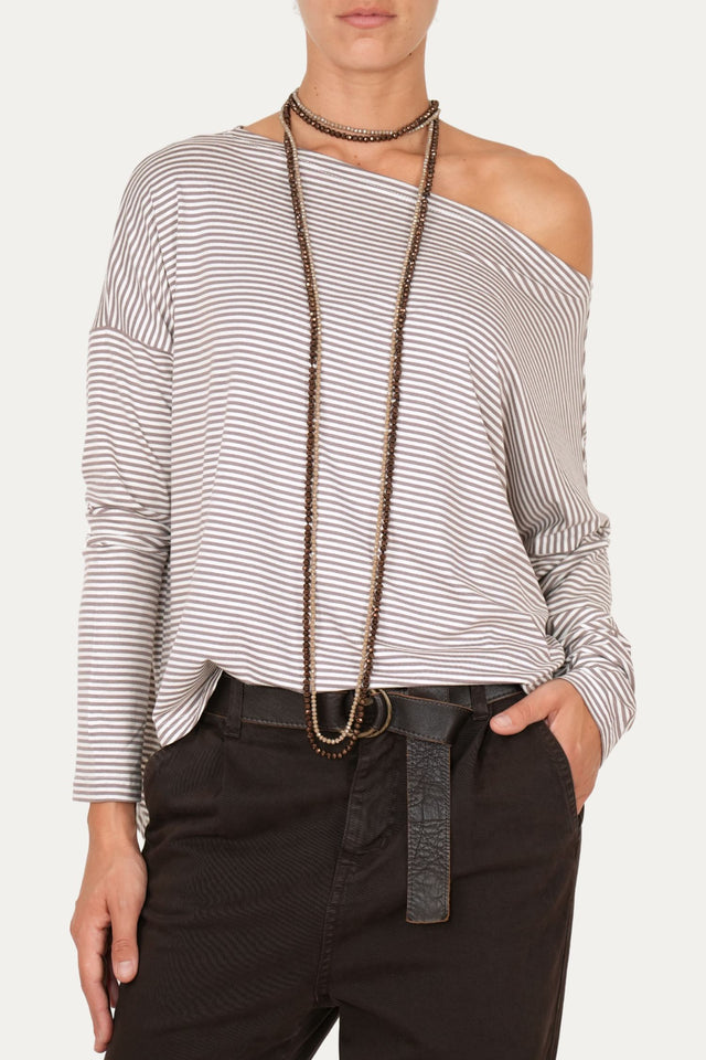 Maglia scollo barca spalla scesa righe Kansas - Taupe