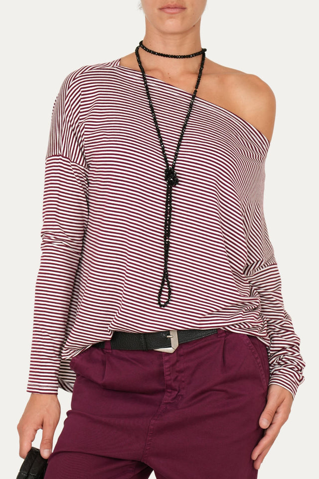 Maglia scollo barca spalla scesa righe Kansas - Vino