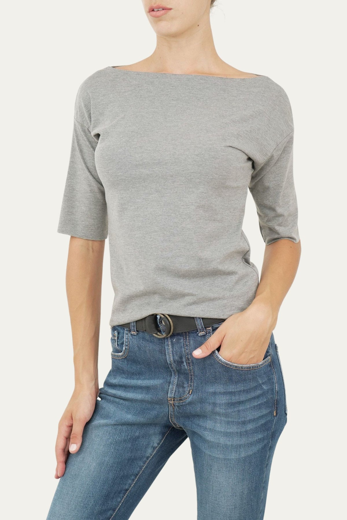 T-shirt manica 3/4 taglio vivo - Grigio