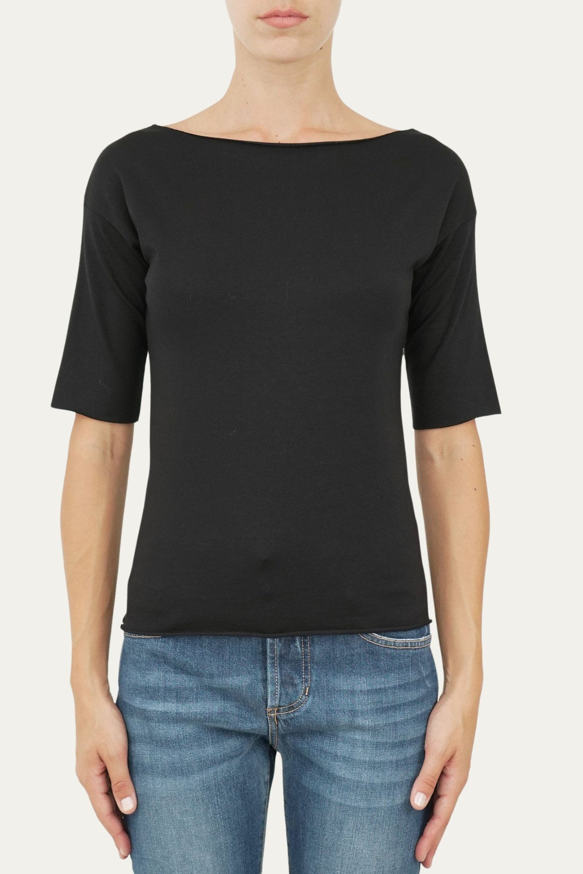 T-shirt manica 3/4 taglio vivo - Nero