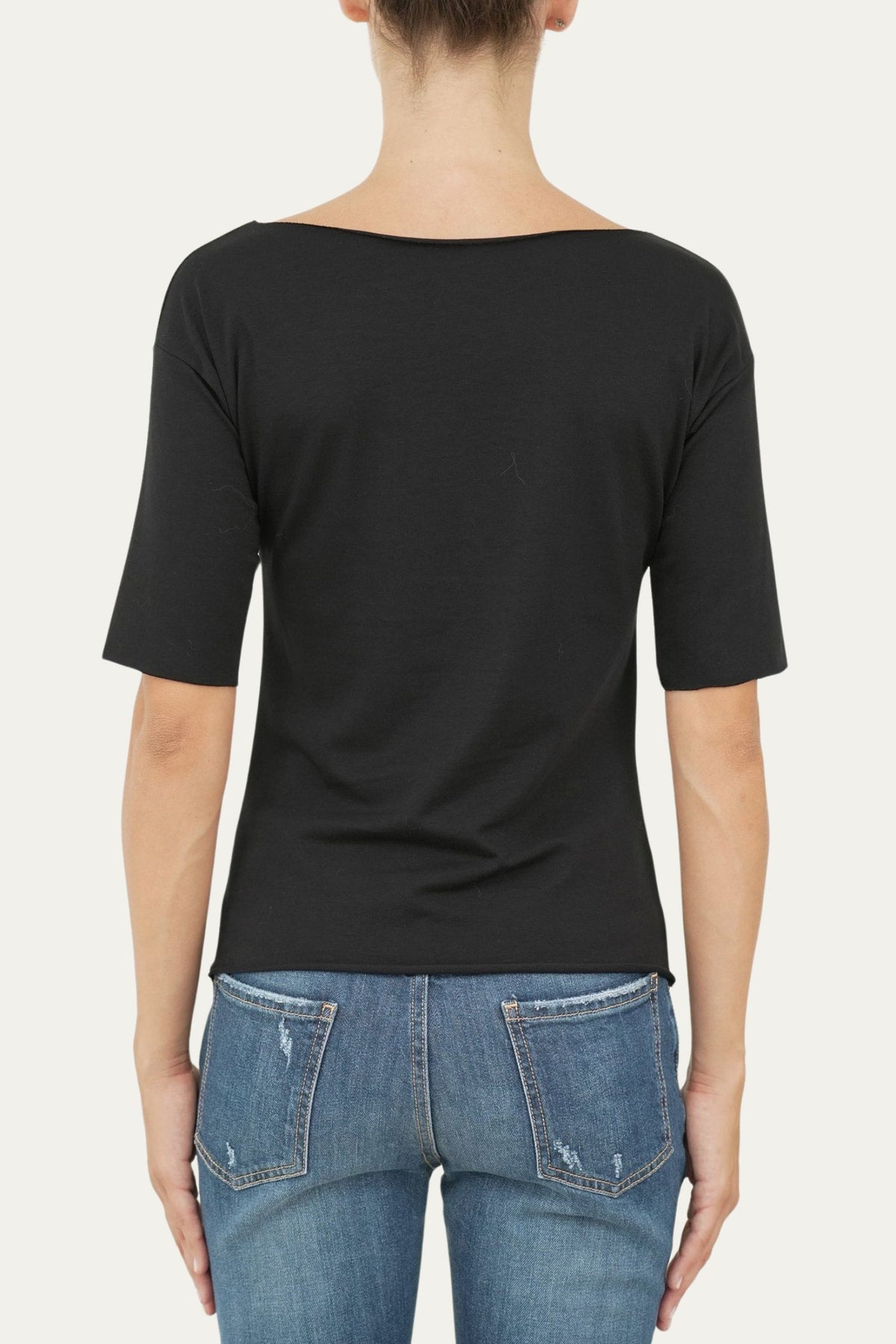 T-shirt manica 3/4 taglio vivo - Nero