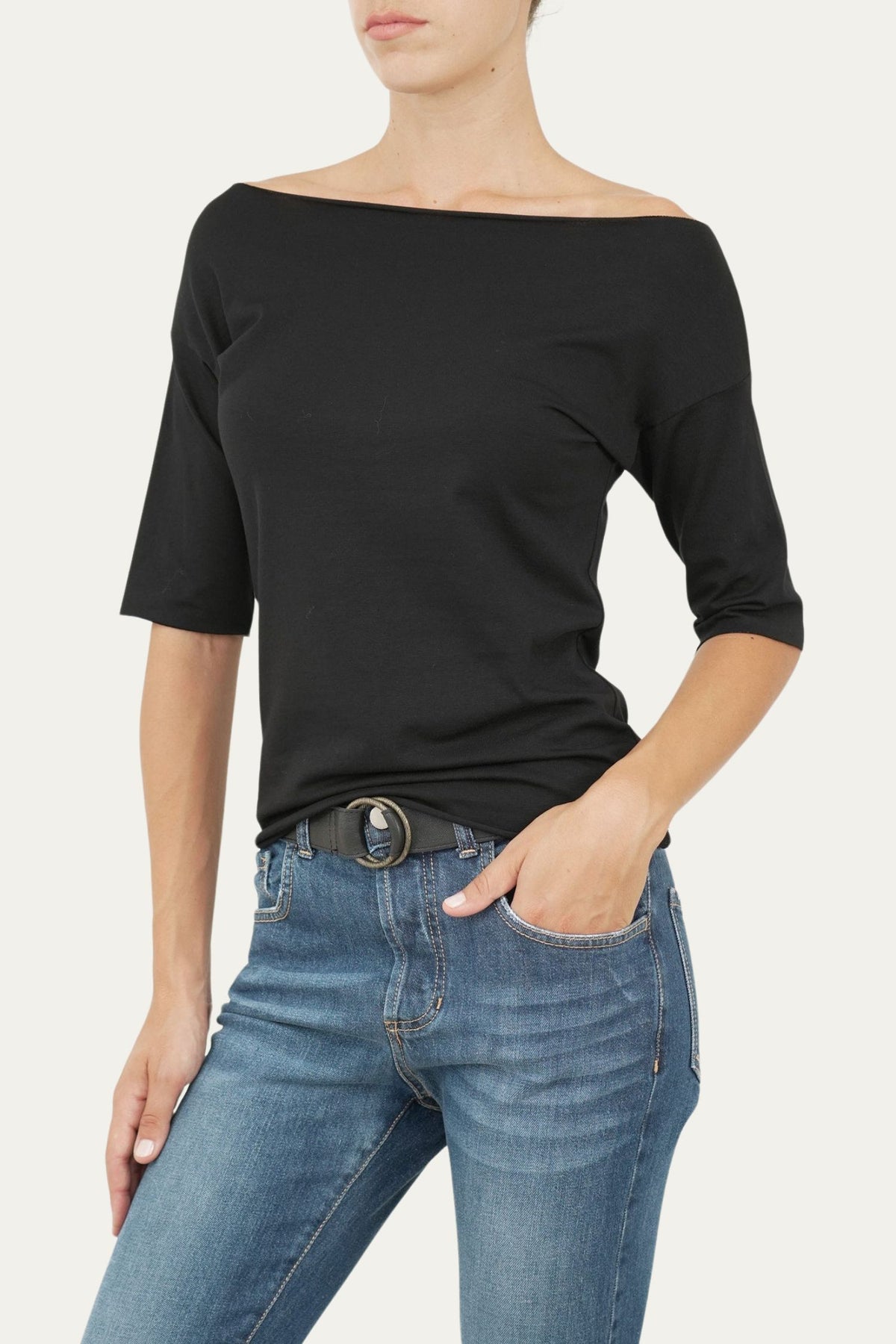 T-shirt manica 3/4 taglio vivo - Nero