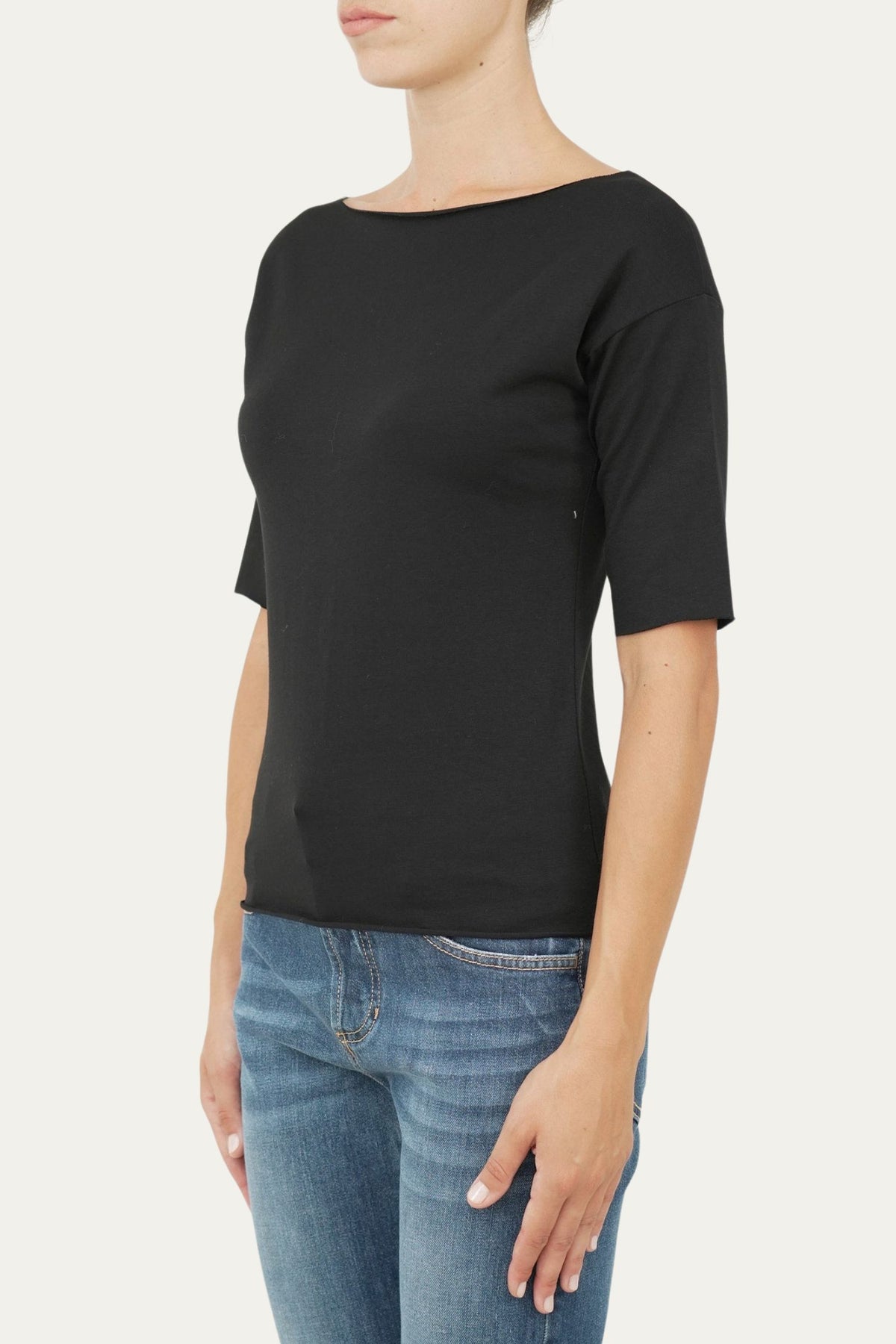 T-shirt manica 3/4 taglio vivo - Nero