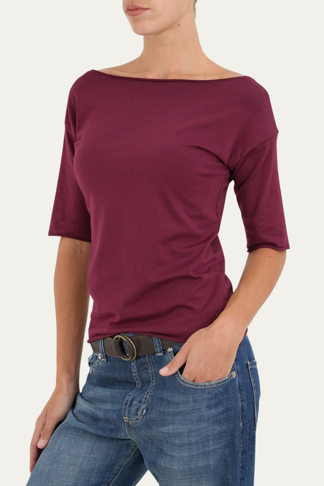 T-Shirt manica 3/4 taglio vivo - Vino