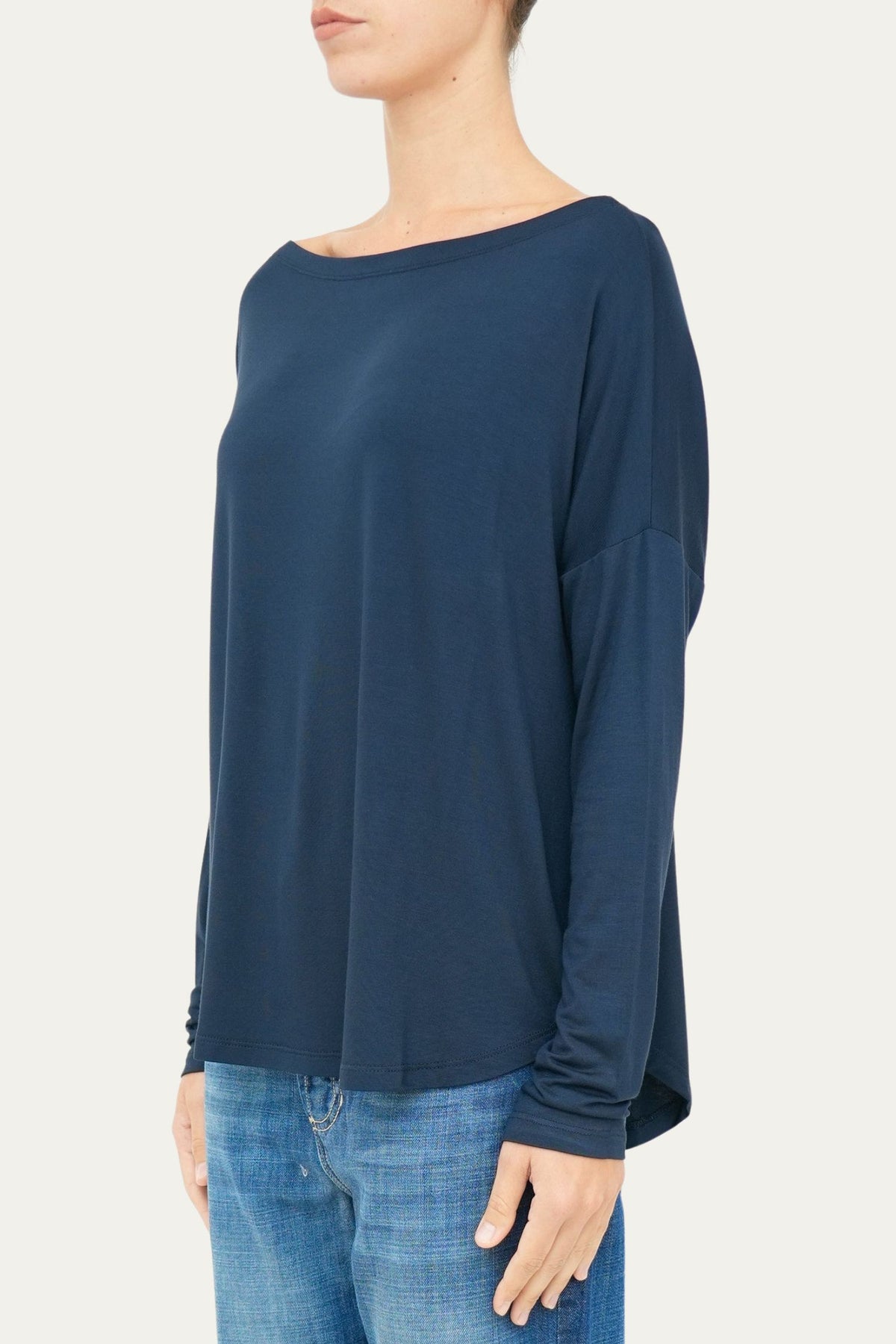 Maglia scollo barca spalla scesa Viscosa - Blu Notte
