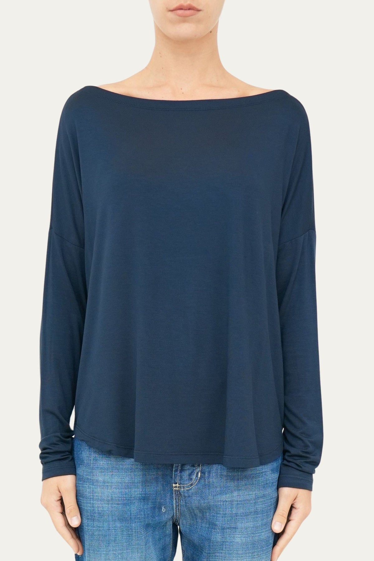 Maglia scollo barca spalla scesa Viscosa - Blu Notte