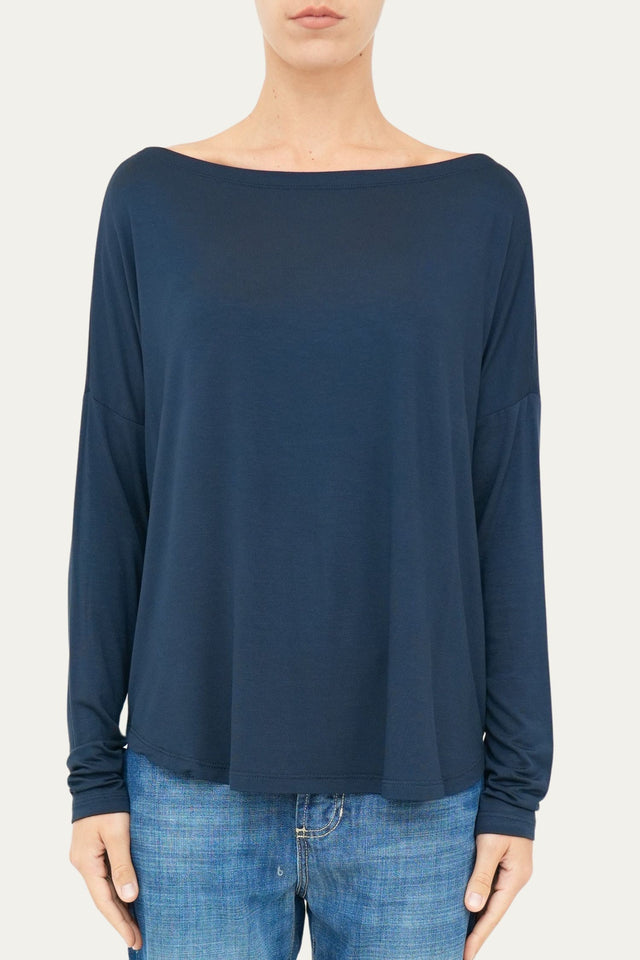 Maglia scollo barca spalla scesa Viscosa - Blu Notte