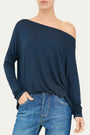 Maglia scollo barca spalla scesa Viscosa - Blu Notte