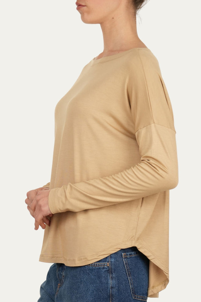 Maglia scollo barca spalla scesa Viscosa - Sabbia