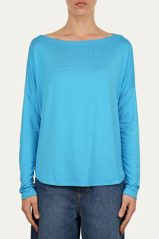 Maglia scollo barca spalla scesa Viscosa - Turchese