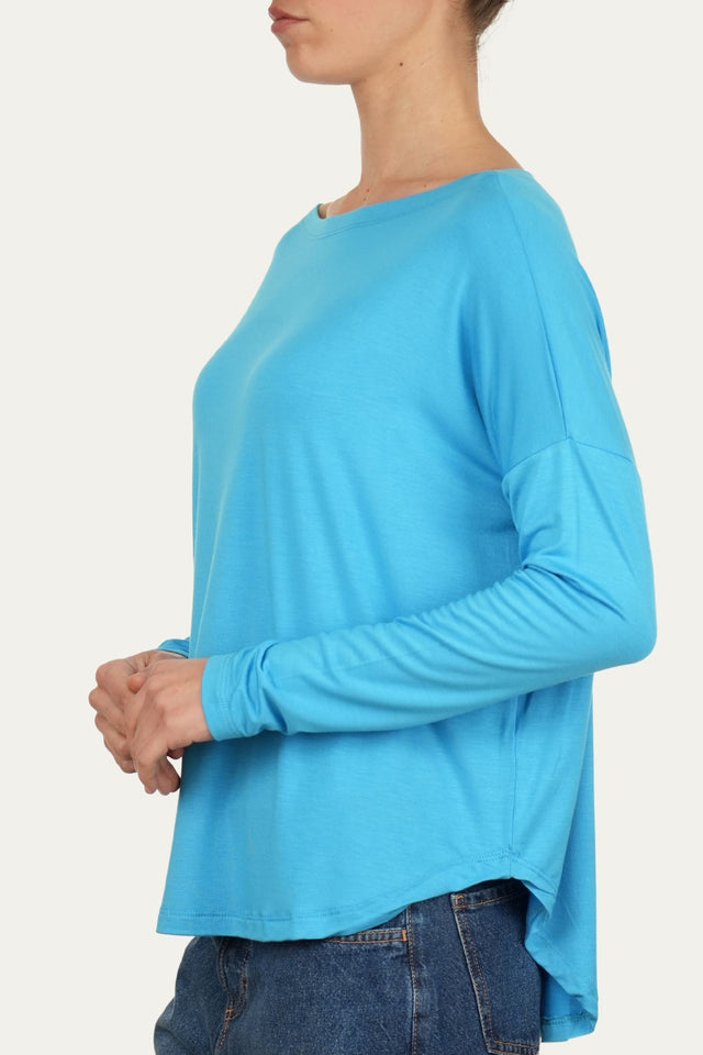 Maglia scollo barca spalla scesa Viscosa - Turchese