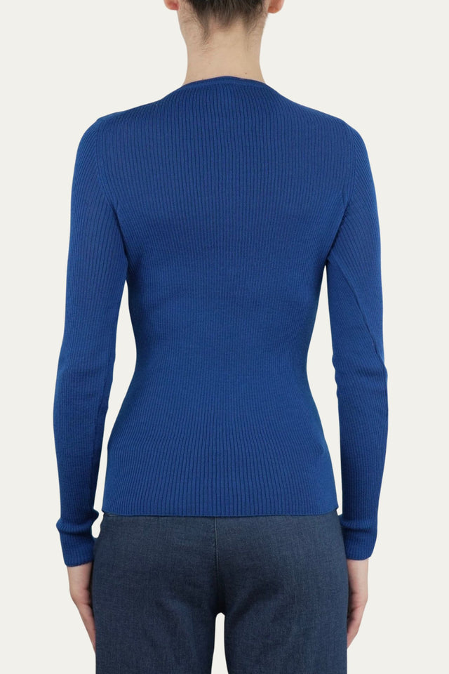 Maglia slim a costine con bottoncini - Blu Navy