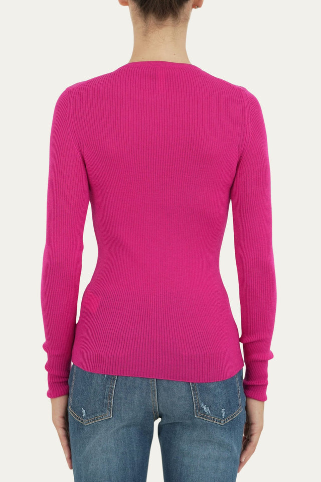 Maglia slim a costine con bottoncini - Fucsia