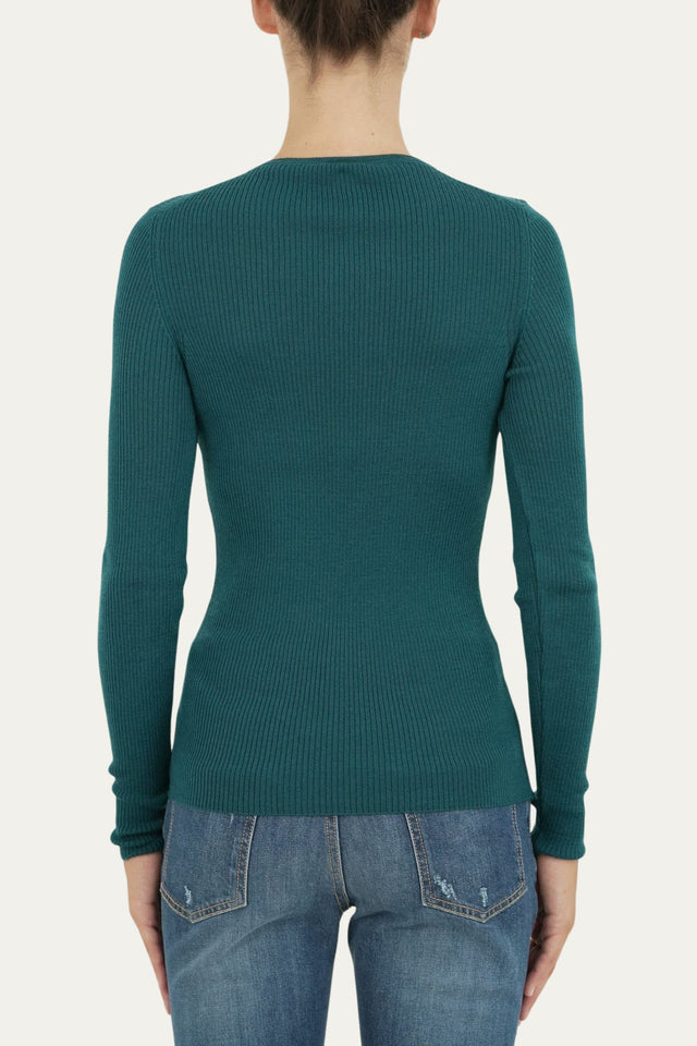 Maglia slim a costine con bottoncini - Ottanio