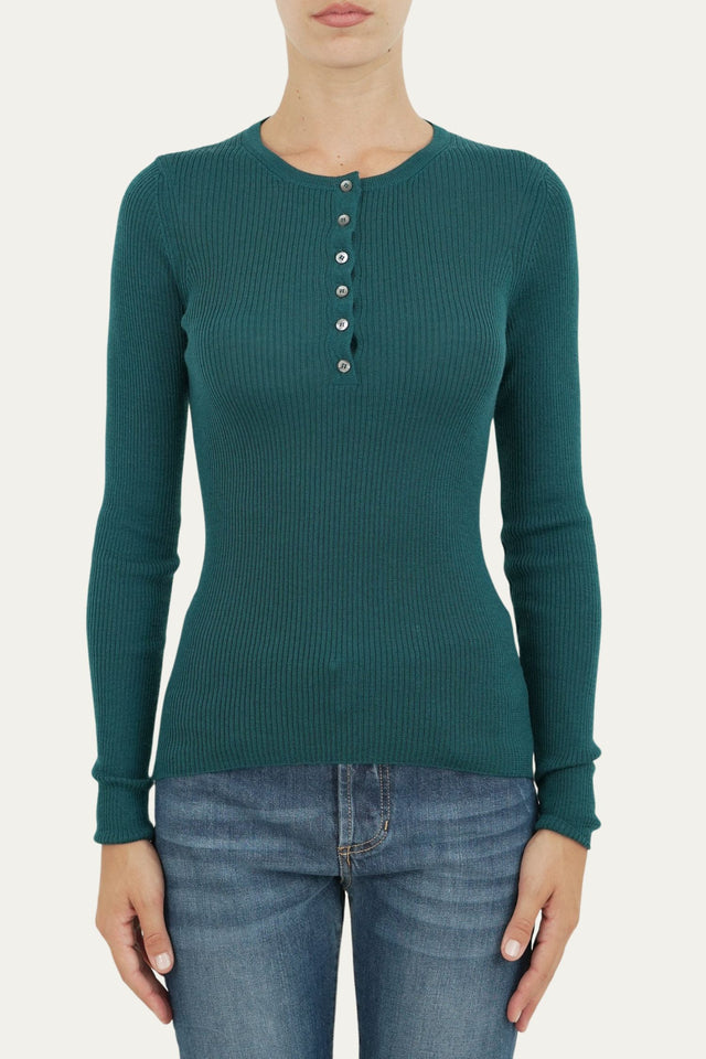 Maglia slim a costine con bottoncini - Ottanio