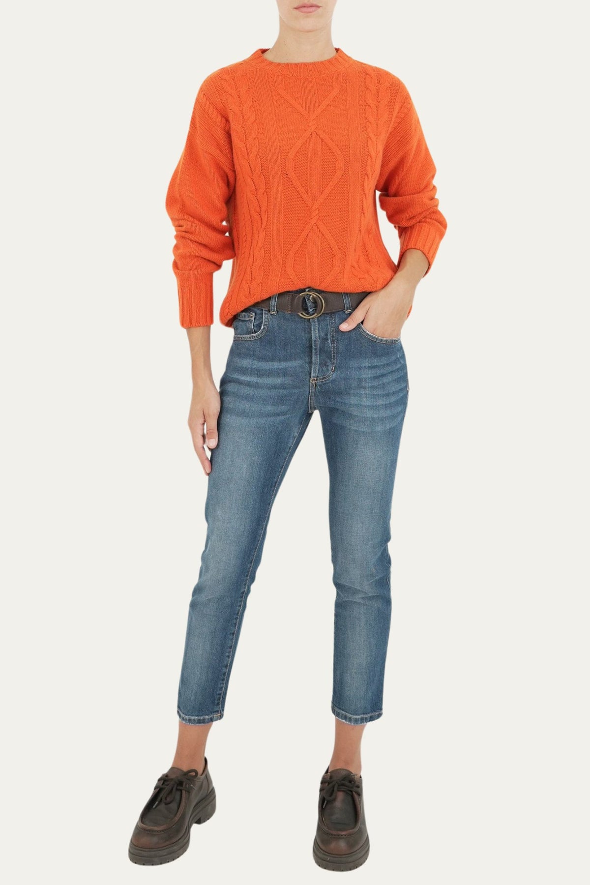 Maglione TRECCE e ROMBI misto cashmere - Arancio
