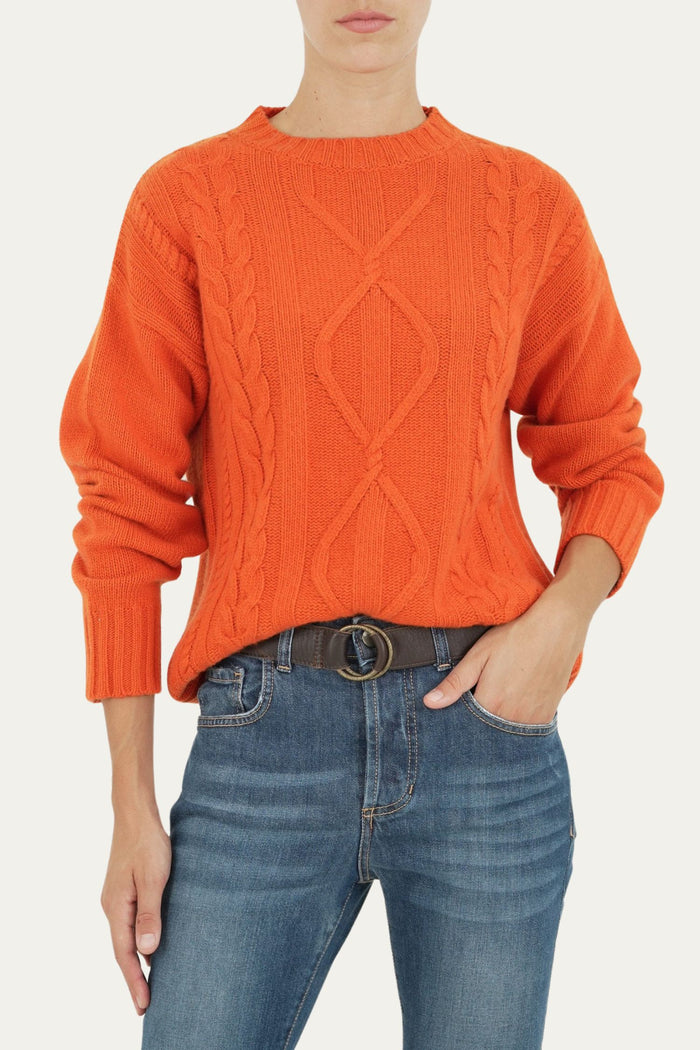 Maglione TRECCE e ROMBI misto cashmere - Arancio