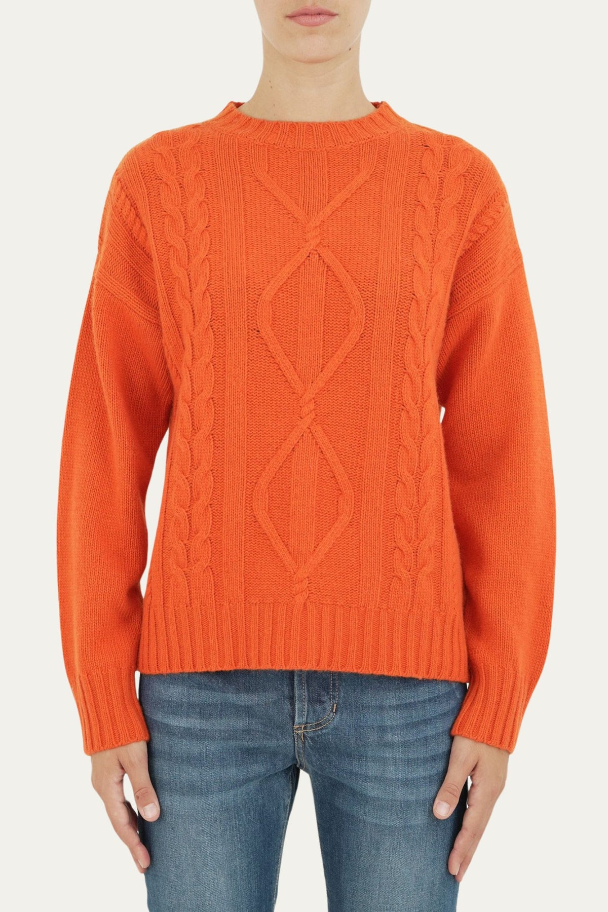 Maglione TRECCE e ROMBI misto cashmere - Arancio