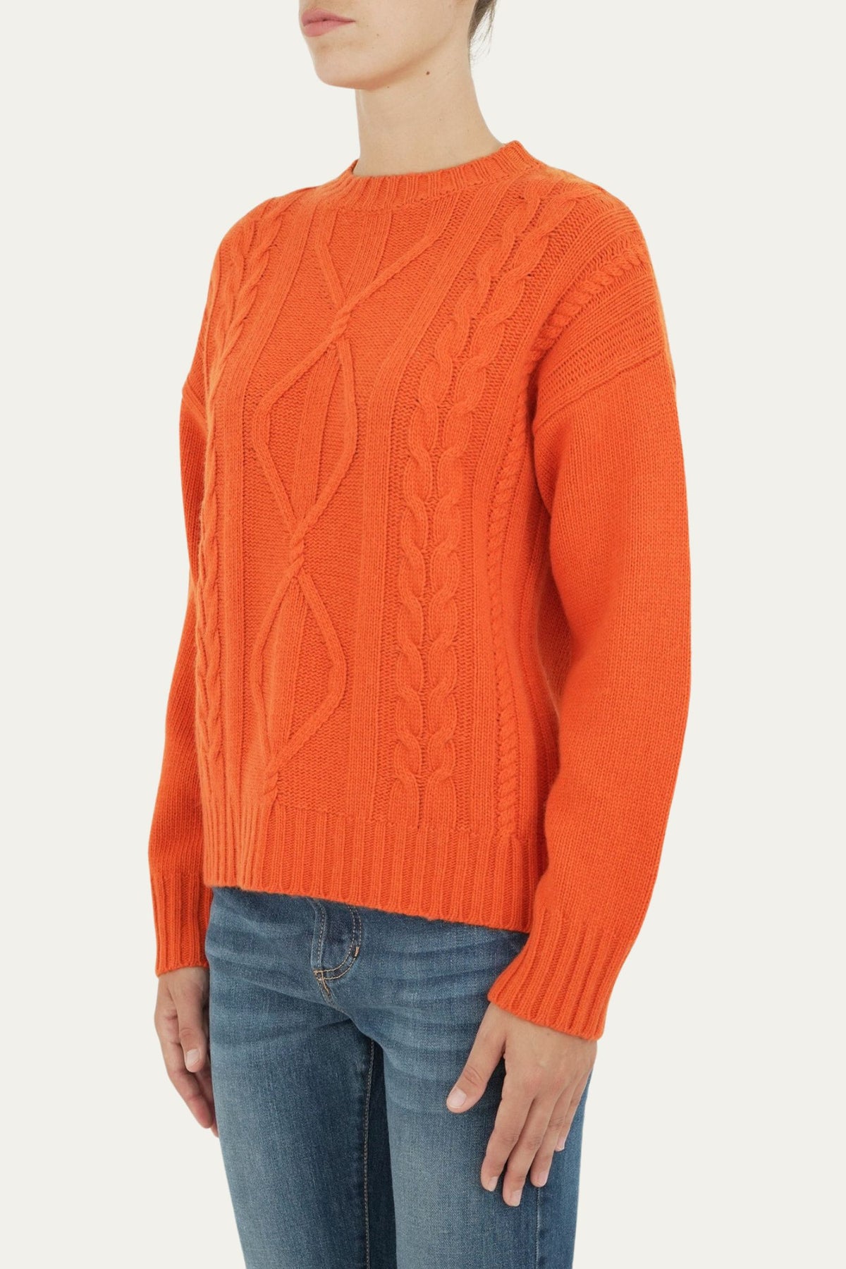 Maglione TRECCE e ROMBI misto cashmere - Arancio
