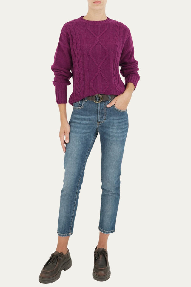 Maglione TRECCE e ROMBI misto cashmere - Porpora