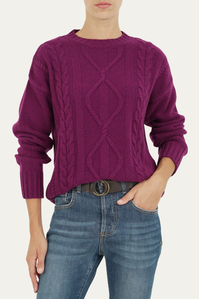 Maglione TRECCE e ROMBI misto cashmere - Porpora