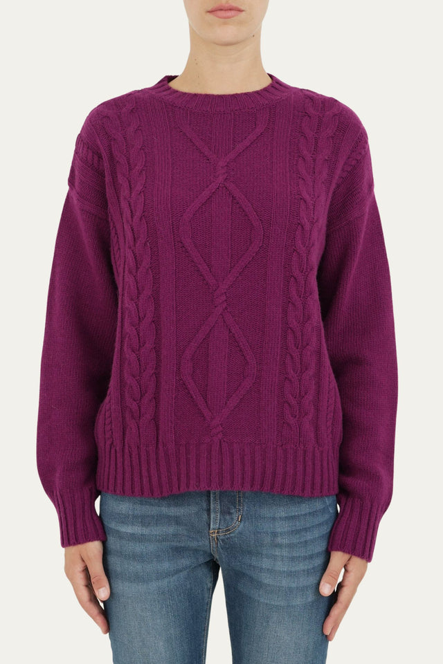 Maglione TRECCE e ROMBI misto cashmere - Porpora