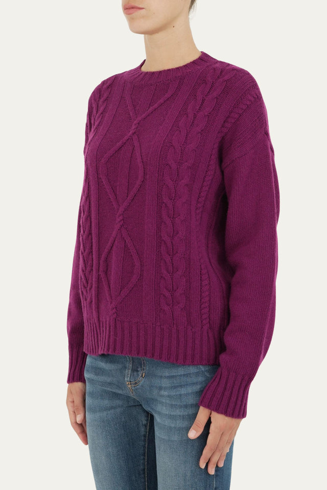 Maglione TRECCE e ROMBI misto cashmere - Porpora