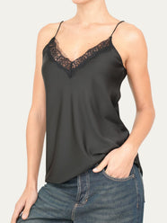Top raso con pizzo a V - Nero