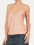 Top raso con pizzo a V - Nude