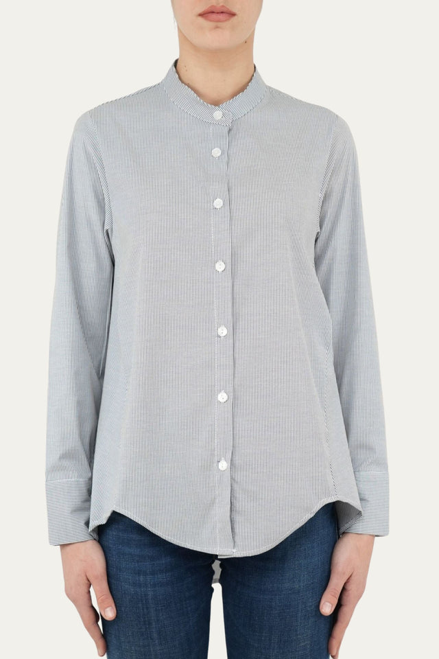 Camicia collo coreano righe - Grigio