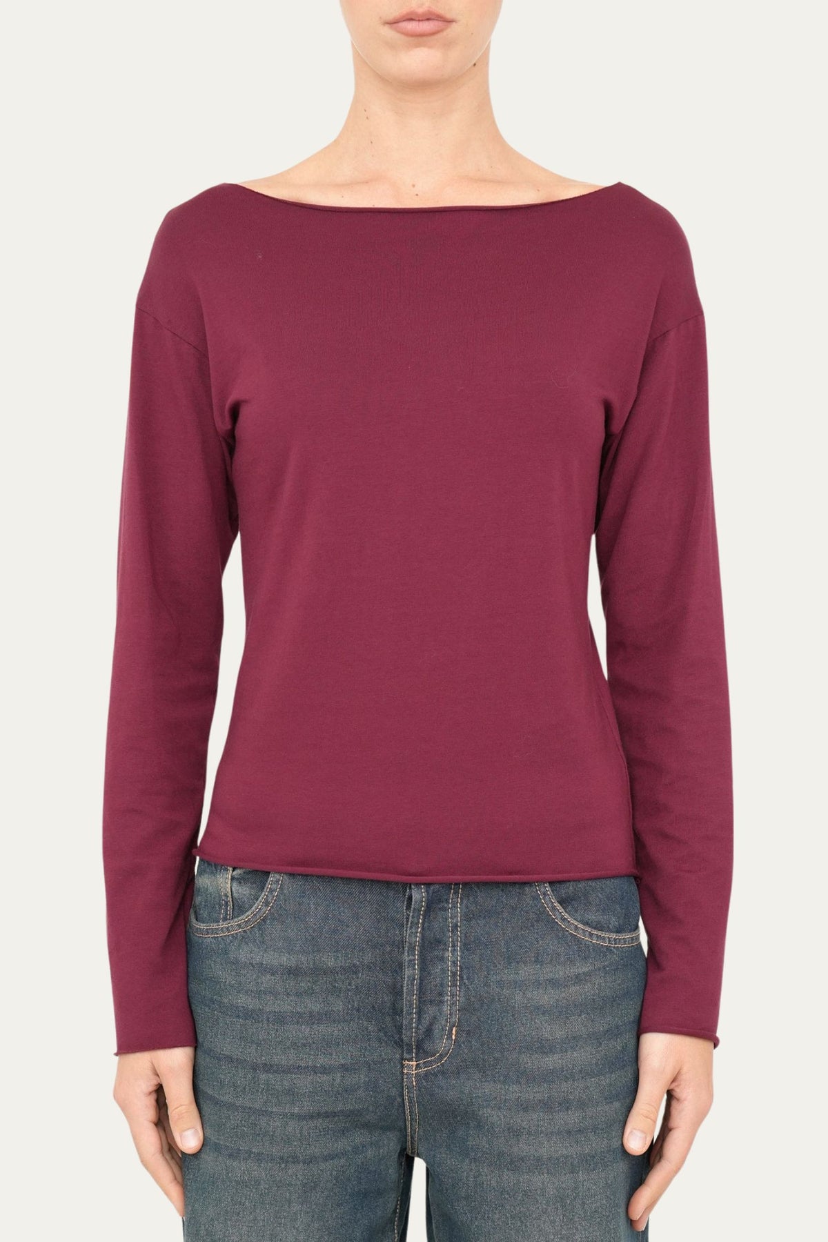 Maglia scatola taglio vivo cotone - Vino
