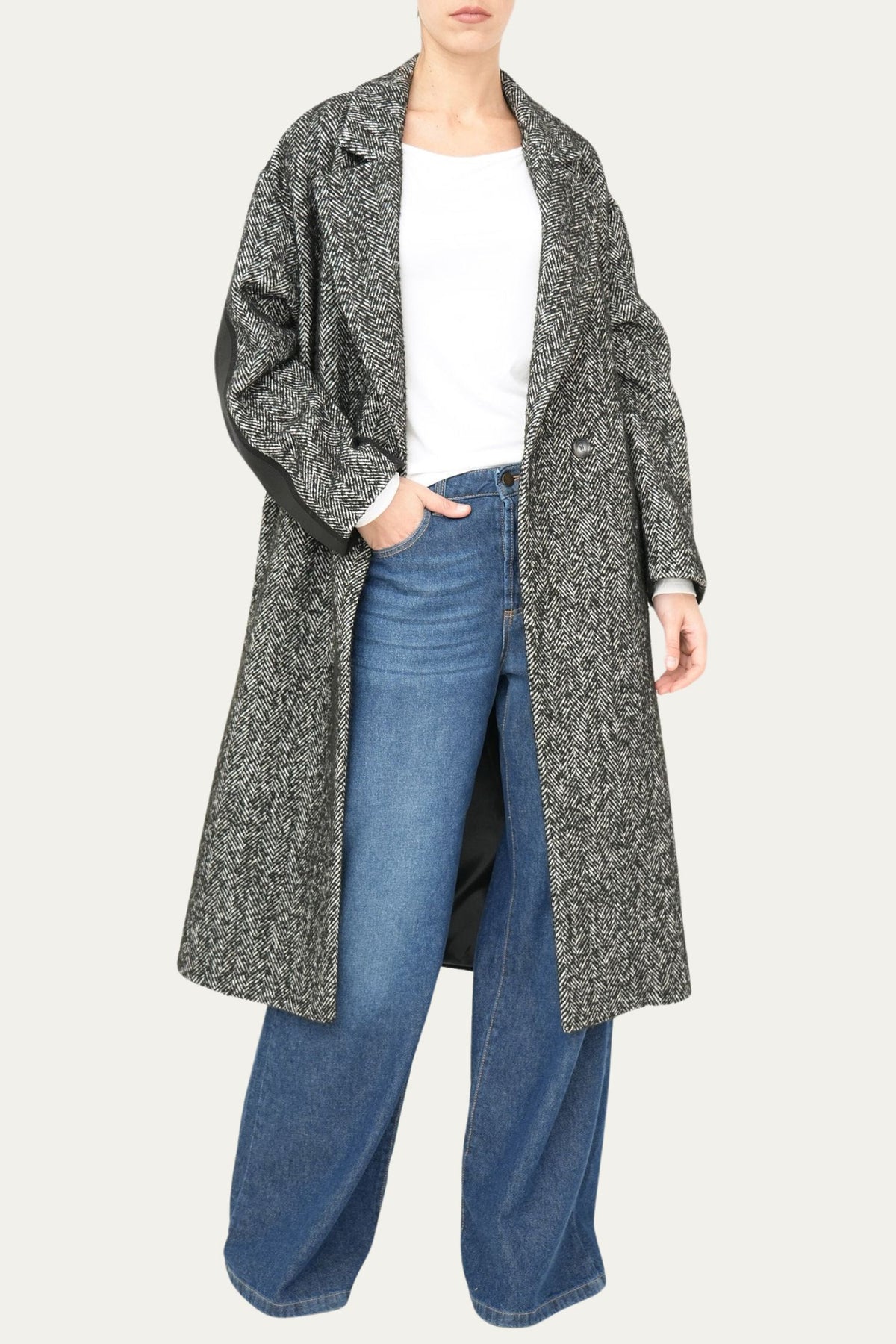 Cappotto over spigato iconic - Bianco/Nero