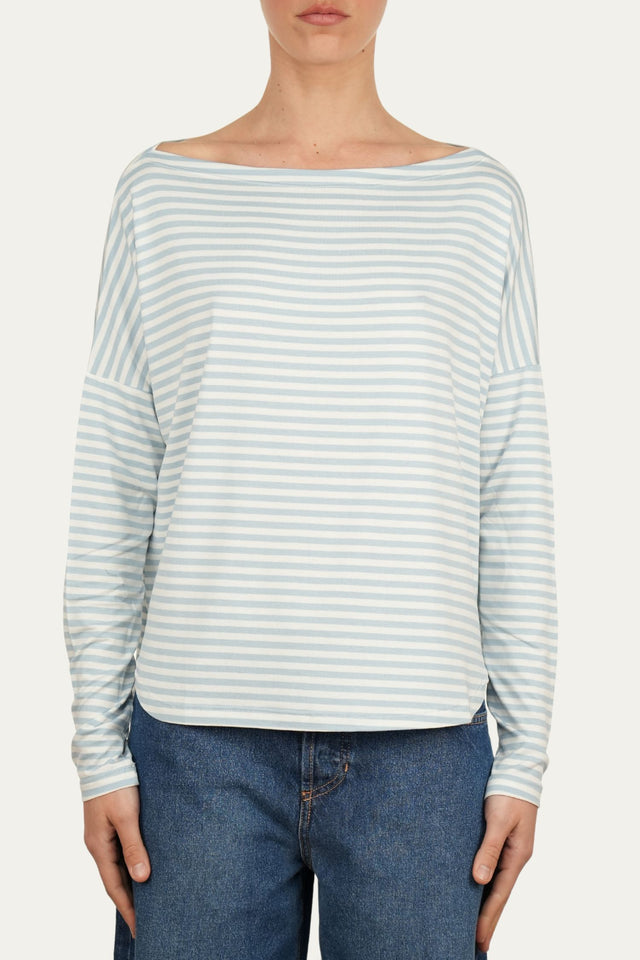 Maglia scollo barca spalla scesa righe Florida Viscosa - Cielo
