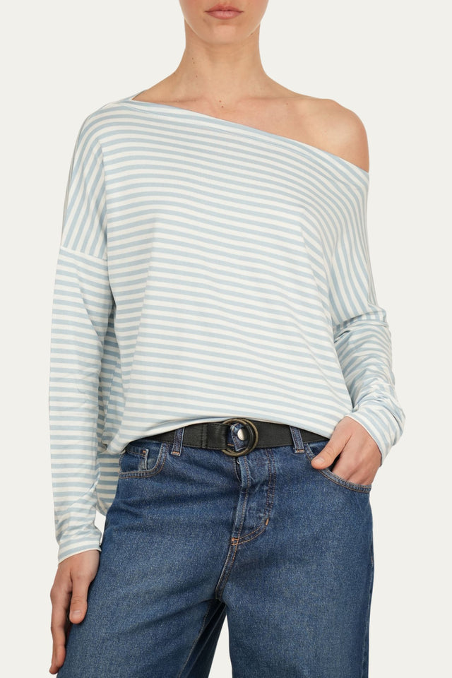 Maglia scollo barca spalla scesa righe Florida Viscosa - Cielo